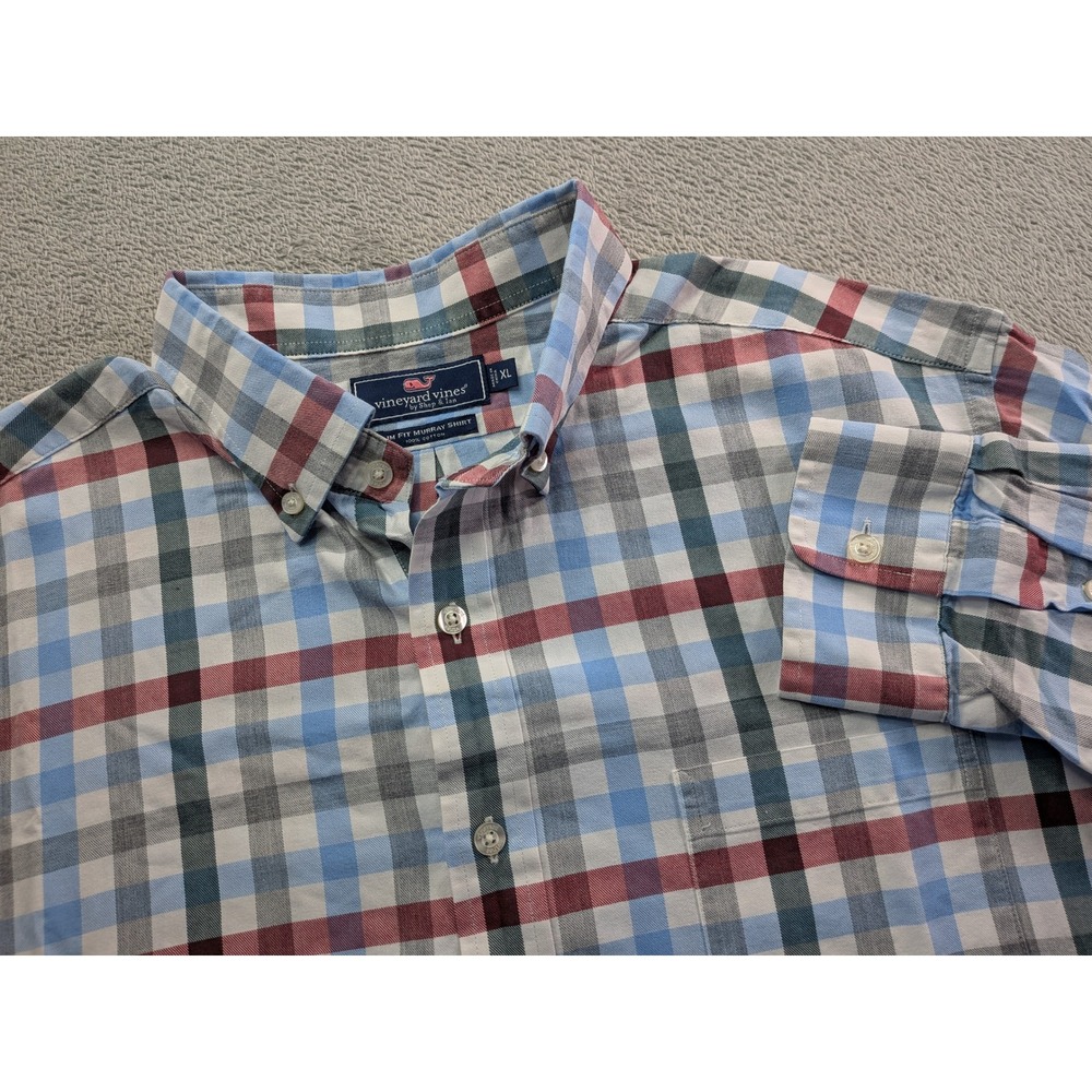 Vineyard Vines Slim Fit Murray Shirt XL Mens Blue Red Plaid Button Down 1W1796
